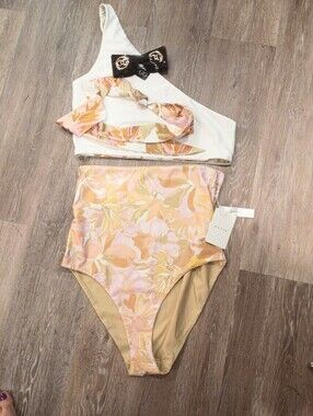 BAIIA NWT SZ 18 2 PIECE W/SASH REVERSIBLE ONE STRAP HIGH WAIST BIKINI NWT